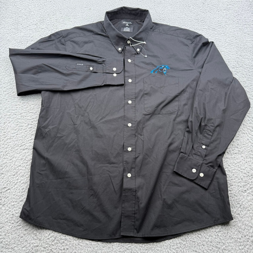 Carolina Panthers Antigua Button Down Shirt Mens 2XL Black Solid Logo NFL